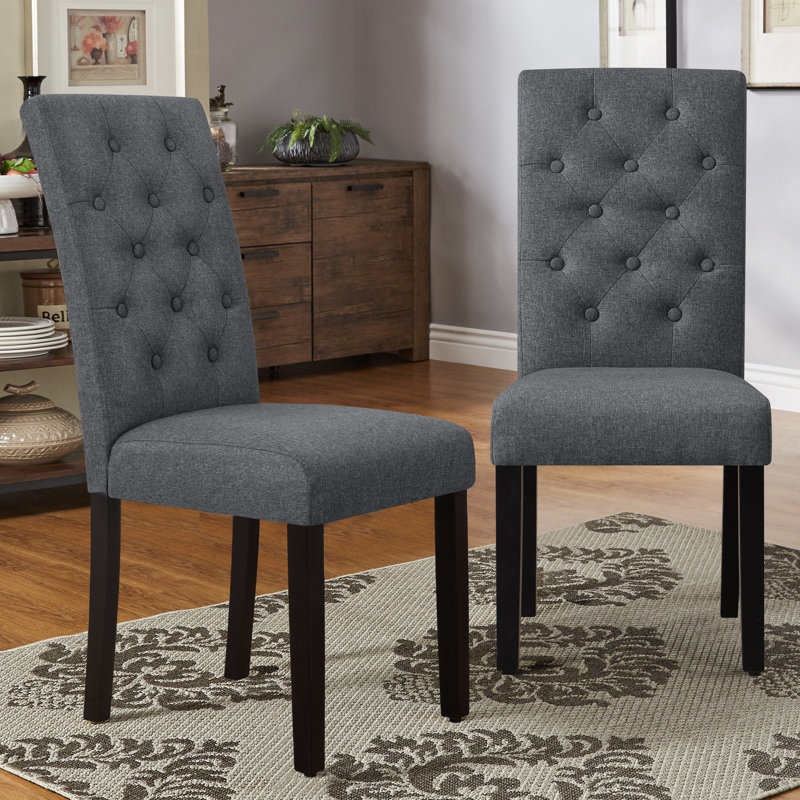 Tufted  Fabric Upholstered Parsons Dining Chairs, Dark Gray, 2