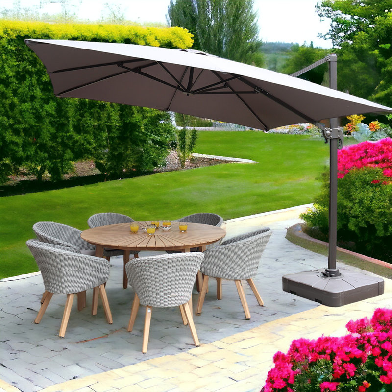 3m x 3m Deluxe Square Cantilever parasol Grey + 100kg base