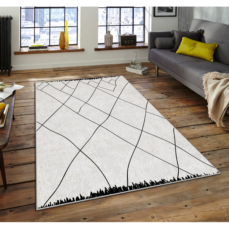 Tapis rectangulaire en polyester tissé à la machine espanola ivoire, Rectangle 5 pi 11 po x 9 pi 2 po
