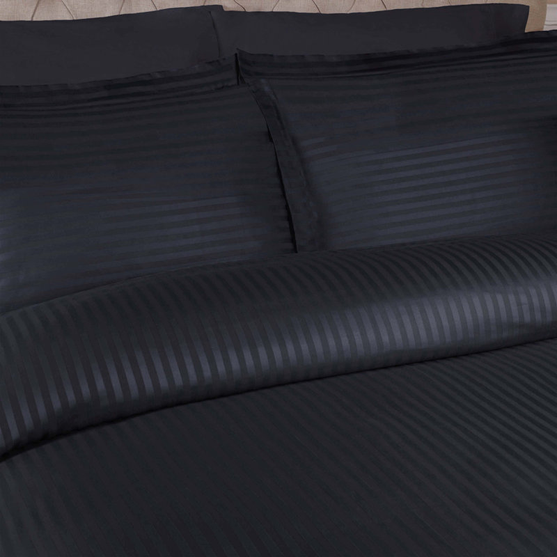 Luxor Treasures 100% Cotton Sateen Weave Striped - Set of 3, Full / Queen Duvet Cover + 2 Standard Shams, Navy Blue