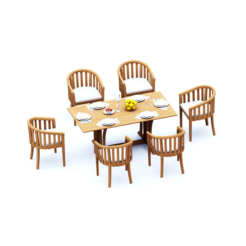9 Pcs Grade-A Teak Wood Dining Set: Warwick Console Folding Rectangle Table And 8 Lenong Arm Chairs #11LN1508, 6
