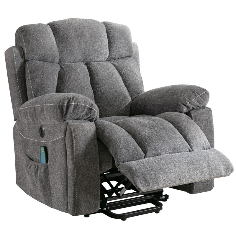 Fauteuil de massage inclinable électrique et chauffant en chenille l 41,3 po avec port USB et porte-gobelets