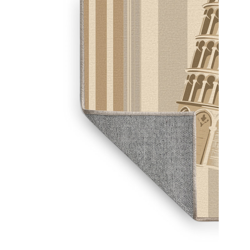 Machine Washable Pelico Pisa Leaning Tower Classic Striped Rug in Brown – Beige Binding, 7x9