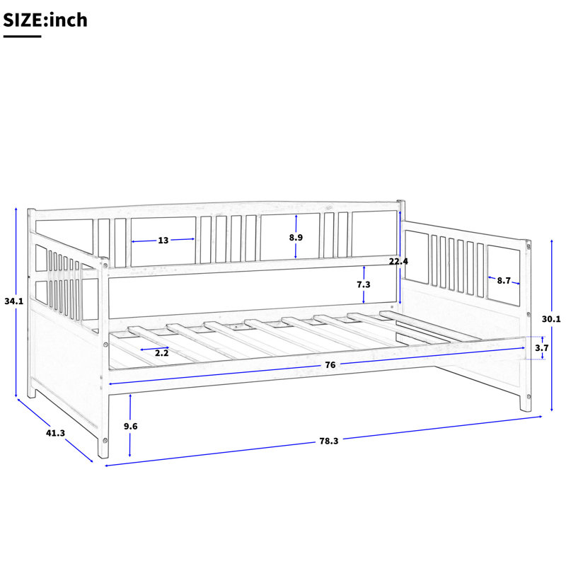 Twin Wood Daybed with Slats, White