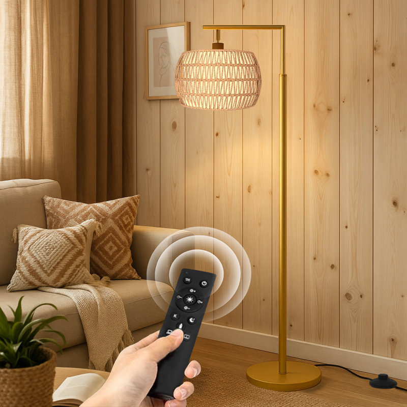 Floor Lamp With Remote Control, Dimmable Bulb Included, Gold