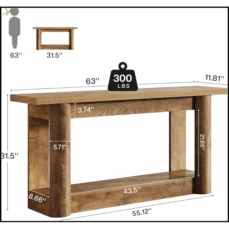 2-Tier Foyer Table With Rustic Charm And Spacious Storage,  For Entryways And Living Rooms, Oak