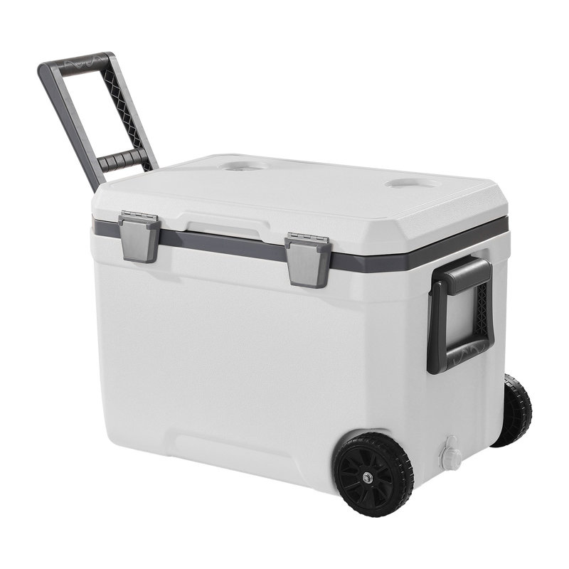 Glacière à roulettes portative 45 pte avec porte-gobelets - Glacière isotherme robuste pour le camping, la fête d'avant-match et les aventures en plein air