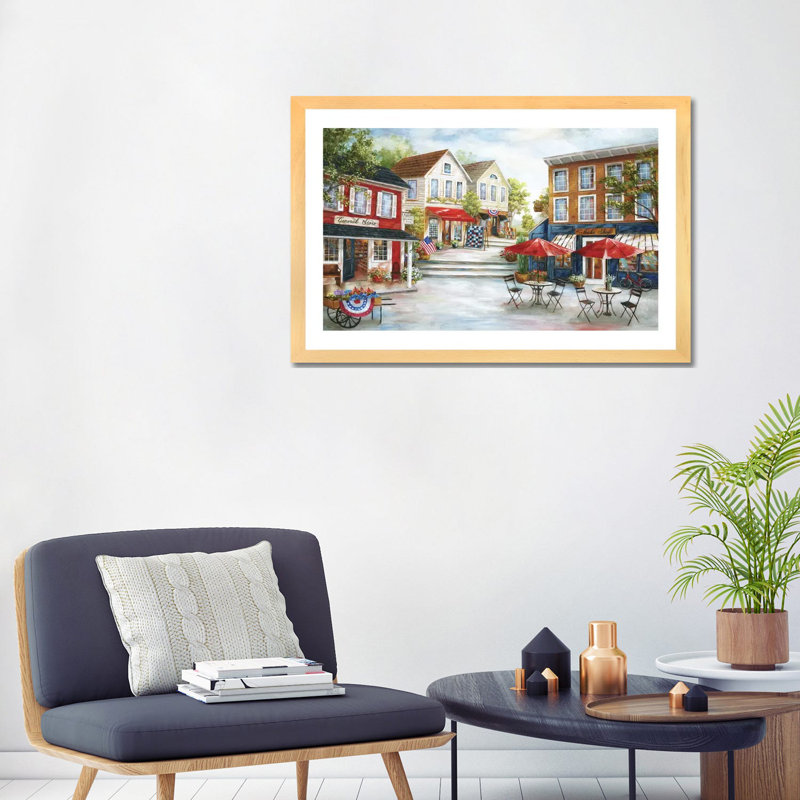 «Home Town Charm» par Nan - imprimé, Encadré naturel, H 24 po x l 32 po x P 1 po