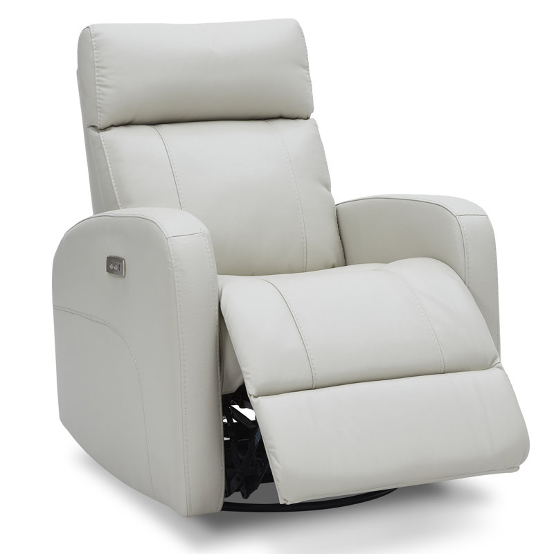 Fauteuil inclinable électrique pivotant en cuir véritable Corvin, Gris clair