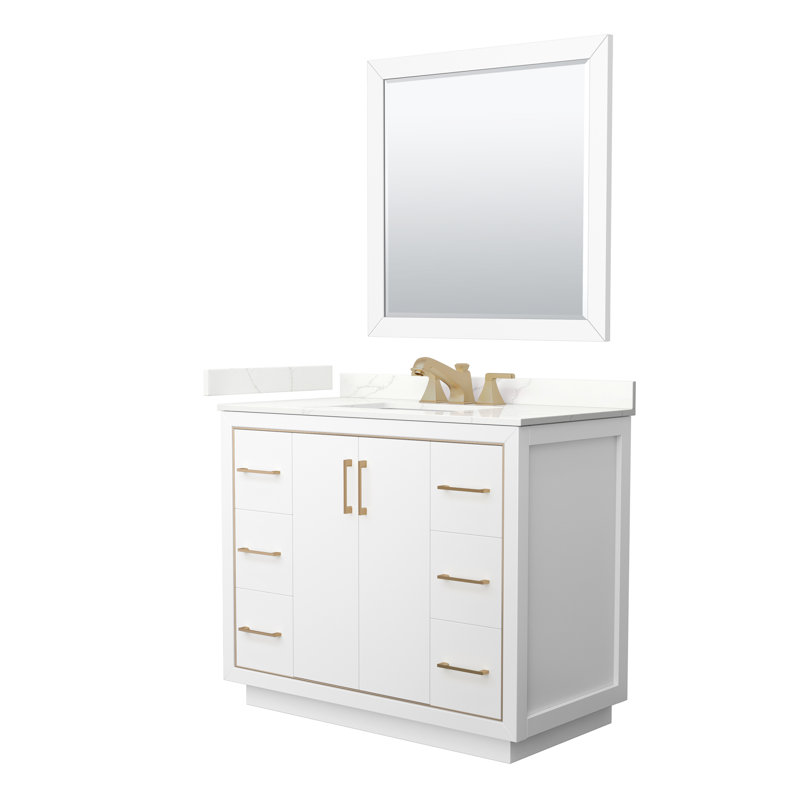 Meuble-lavabo simple 42 po avec comptoir, Bleu foncé, Giotto Quartz, Nickel brossé