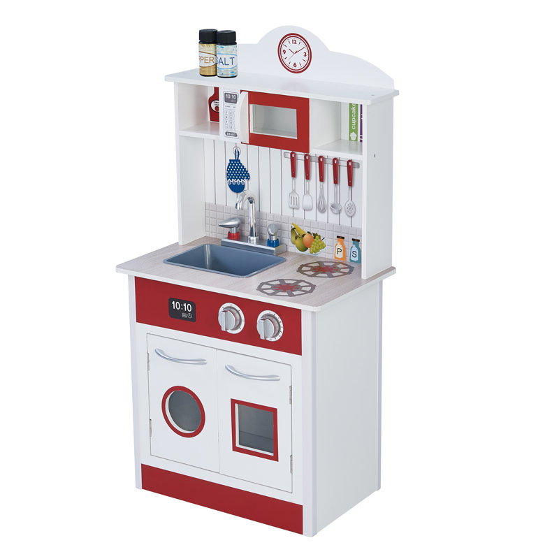 Teamson Kids Little Chef Madrid Classic Interactive Wooden Play Kitchen, White, White/Red