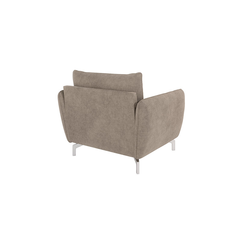 Modern Armchair  with Silver Metal Legs, Dark Beige