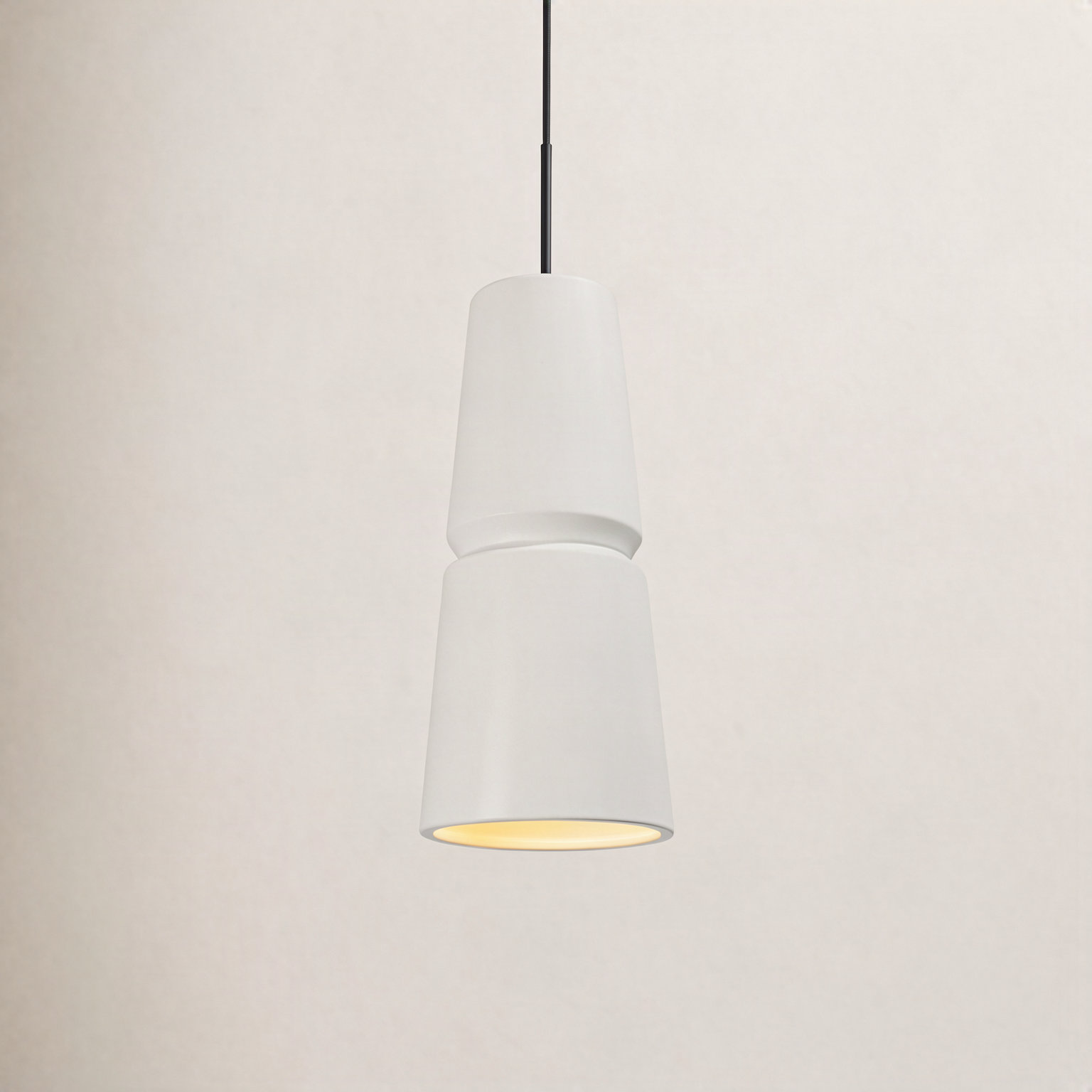 Logan Dimmable Ceramic Single Light Pendant, 13.5" H x 6" W x 6" D, Bisque, Antique Brass