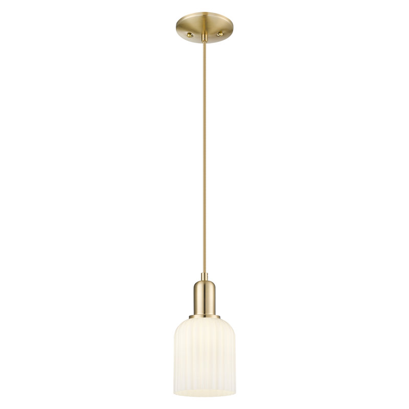 Mini luminaire suspendu suspendu 1 lumière Downtown, H 10 po x l 5 po x P 5 po, Blanc brillant, Bronze champagne