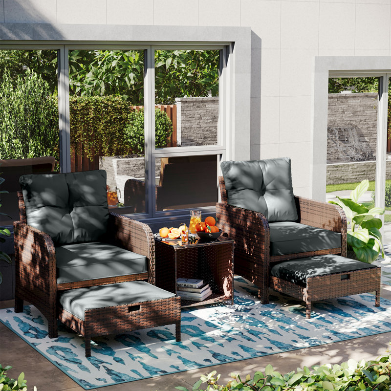 5 Pieces Outdoor Patio Chairs Set,PE Wicker Conversation Furniture with Cushions,Coffee Table,Gray, Gray