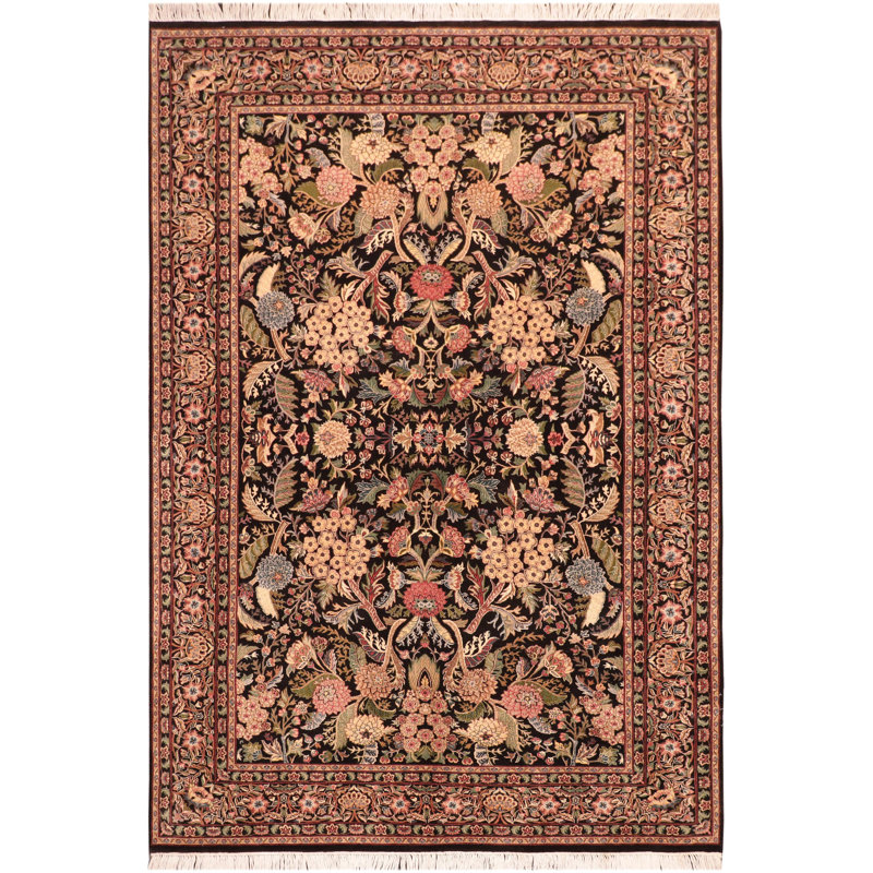 Tapis oriental noir / brun / rouge en laine noué à la main 6 pi x 9 pi 3 po Plattsmouth