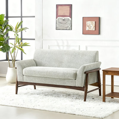 Boucle Flared Arms Loveseat, Modern Upholstered 2-Seater Sofa With Elm Wood Legs