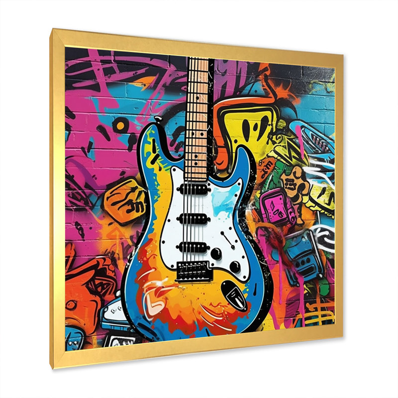 Graffity Guitars Street - Imprimé, Encadrement doré, H 24 po x l 24 po x P 1 po