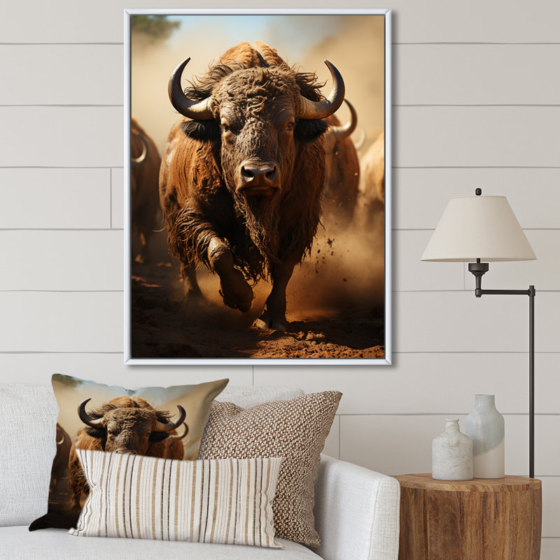 Kembre Native Art Buffalo Thunder - impression, H 20 po x l 12 po x P 1 po, Cadre flottant blanc