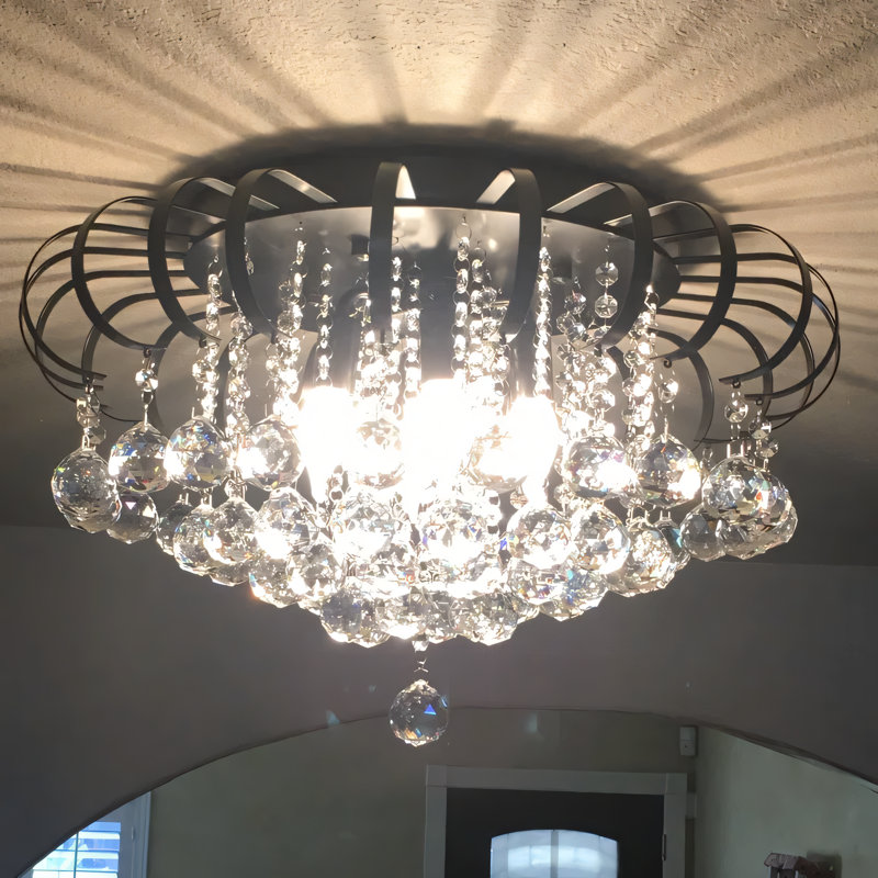 Ingberg 24" Flush Mount 6-Light Chandelier Dimmable with Crystal Chains