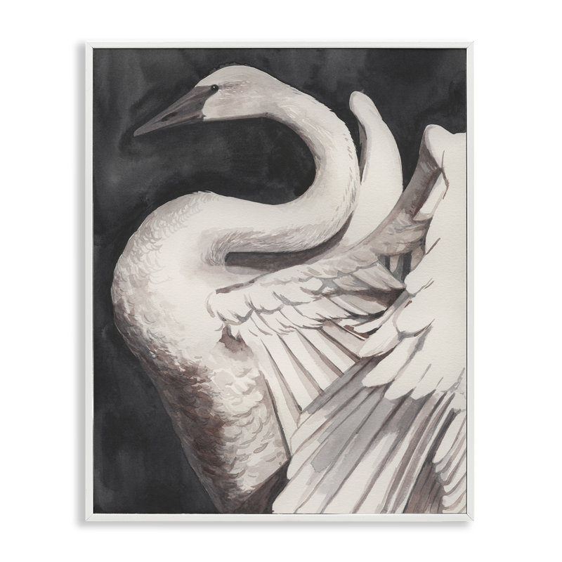  Swan Spread Wings, art de la giclée encadrée par Grace Popp, H 30 po x l 24 po, Estampe numérique encadrée blanc bord de mer