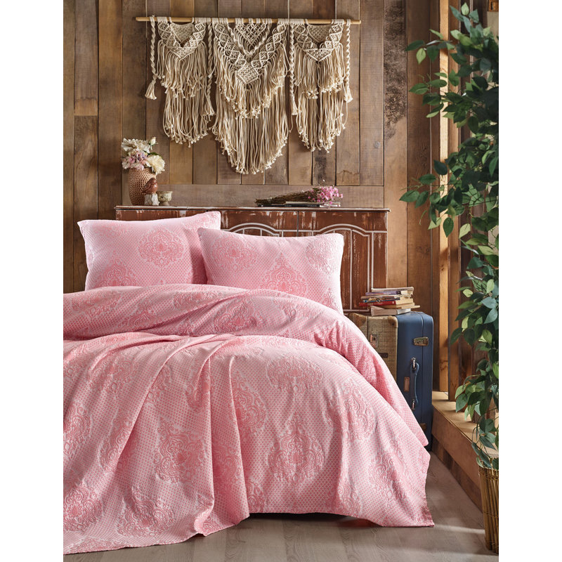 Ensemble de couvre-lit / couvre-lit 100% coton 2 pièces Cesar, Rose, Couvre-lit très grand + 1 pièce supplémentaire