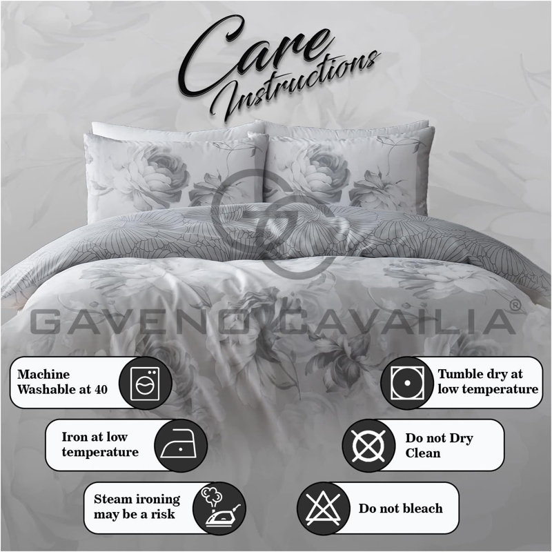 Cotton Blend Floral Duvet Cover with Pillowcases, Kingsize - 2 Standard Pillowcases