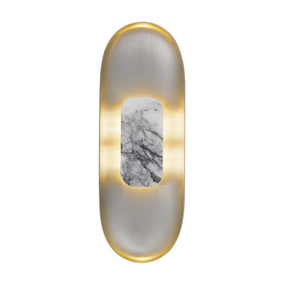 Marilyn LED Wall Sconce with Natural Marble, Brushed Brass or Aluminum Finish, 3-CCT Selectable, Dimmable, Wet Rated, ADA Compliant