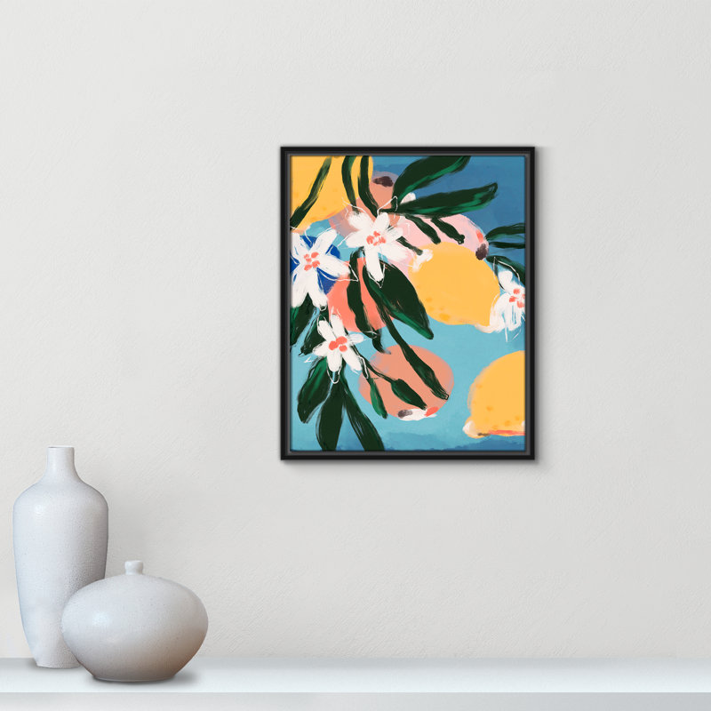 Imprimé «Fruitée d'été II» par Treechild, H 21,5 po x l 17,5 po, Cadre flottant noir
