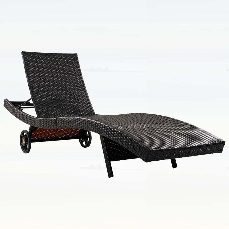Ensemble de chaises longues en osier de patio, avec roulettes, table d'appoint, dossier réglable, pour bord de piscine