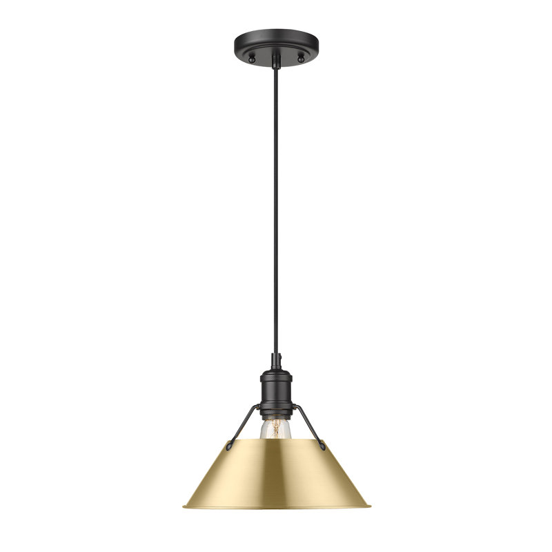 Luminaire suspendu conique à 1 lumière Weatherford, Noir mat, H 130 po x l 10 po x P 10 po, Brushed Champagne Bronze