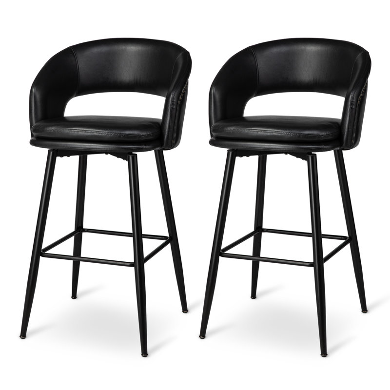 Tabouret de bar rembourré avec garniture cloutée, Noir