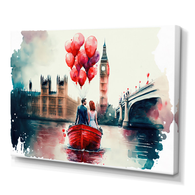 Couple romantique sur l'eau II - Impression sur toile, H 12 po x l 20 po x P 1 po, Toile tendue