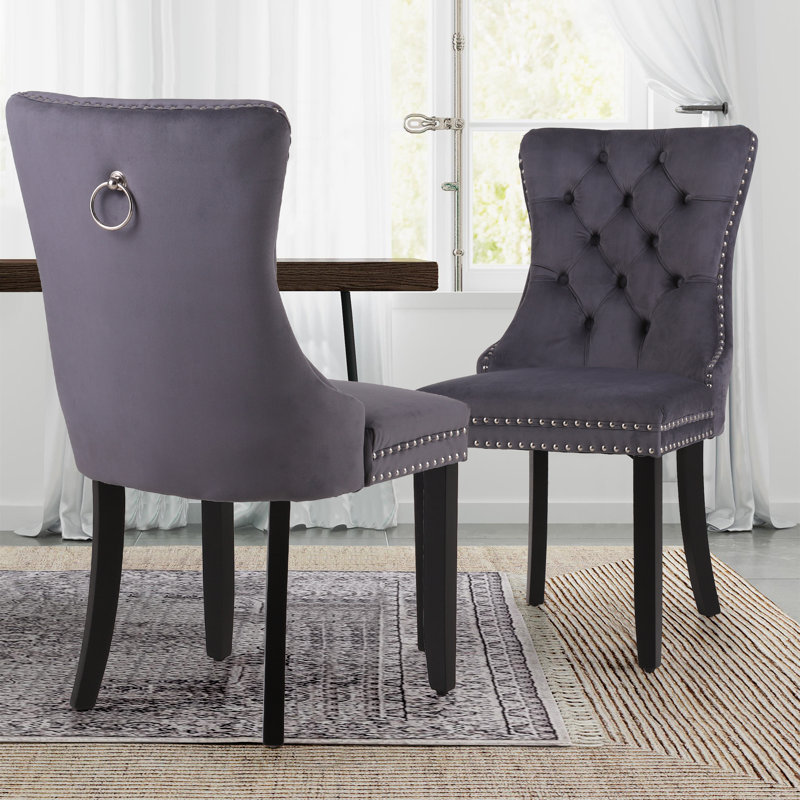 Chaise de salle à manger Alexes, Velours gris velours
