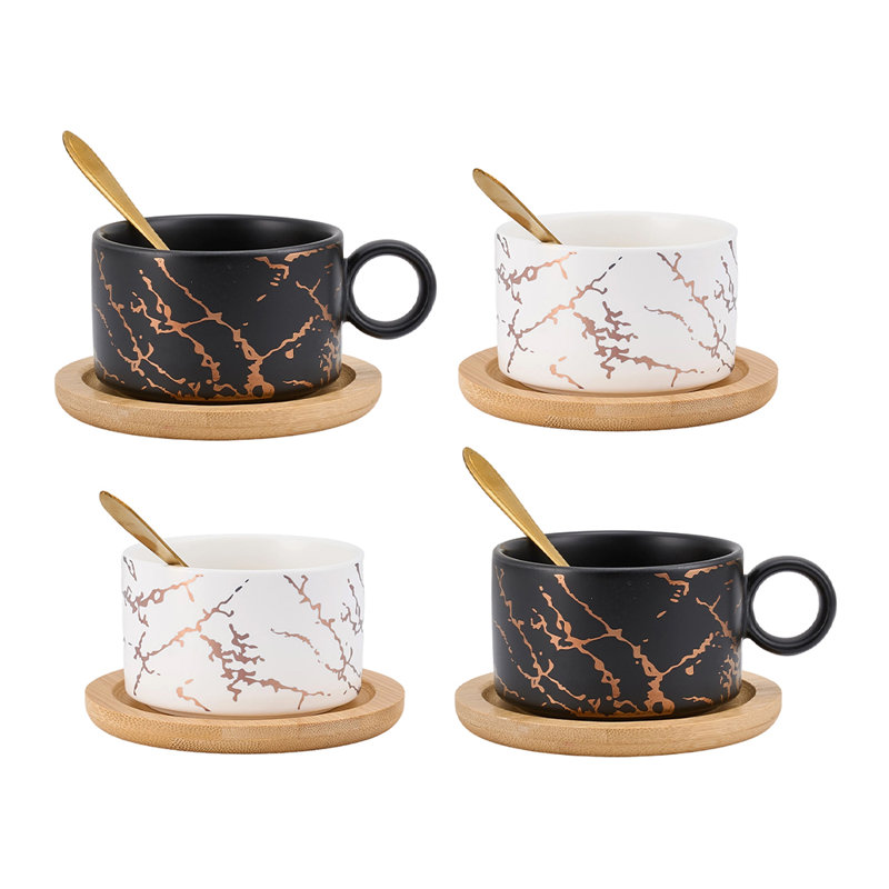 Ceramic, Stainless Steel, Iron, Wood Coffee Cup, White/Black