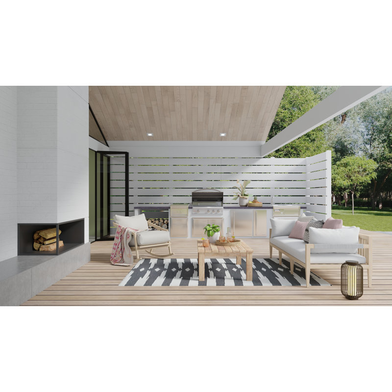 5' X 8' Aztec Outdoor Mat, Black & Off White, Reversible Mat For Patio, Porch, Deck, Floor Mat