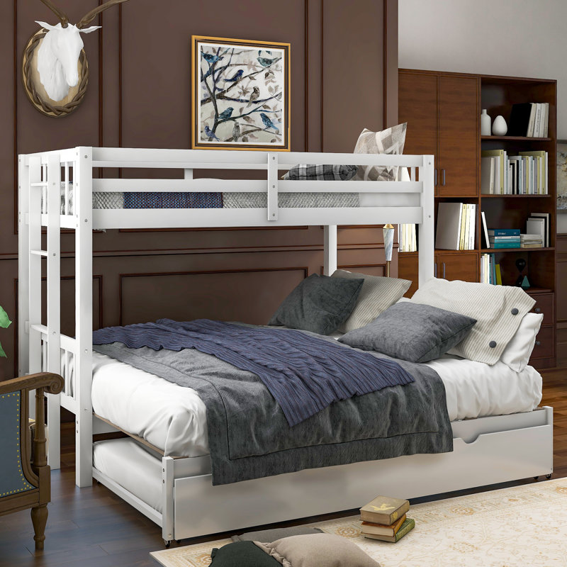 Twin Over Twin Bunk Bed with Pull-Out Platform and Trundle, Convertible Design for 4 Sleepers, Space-Saving Frame, Espresso