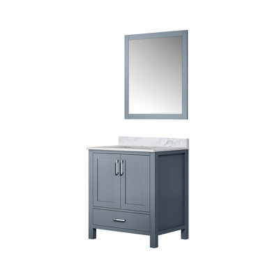 Compact Bath Vanity with Carrara Marble Top and Mirror