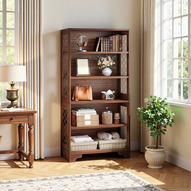 70.8 Inch Freestanding Mid-Century X-Design Bookcase