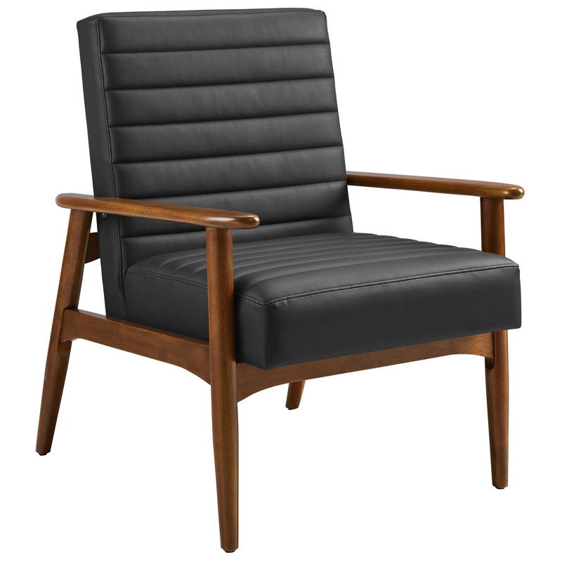 Jensen Vegan Leather Accent Chair , Back Faux Leather, Dark Brown Wood