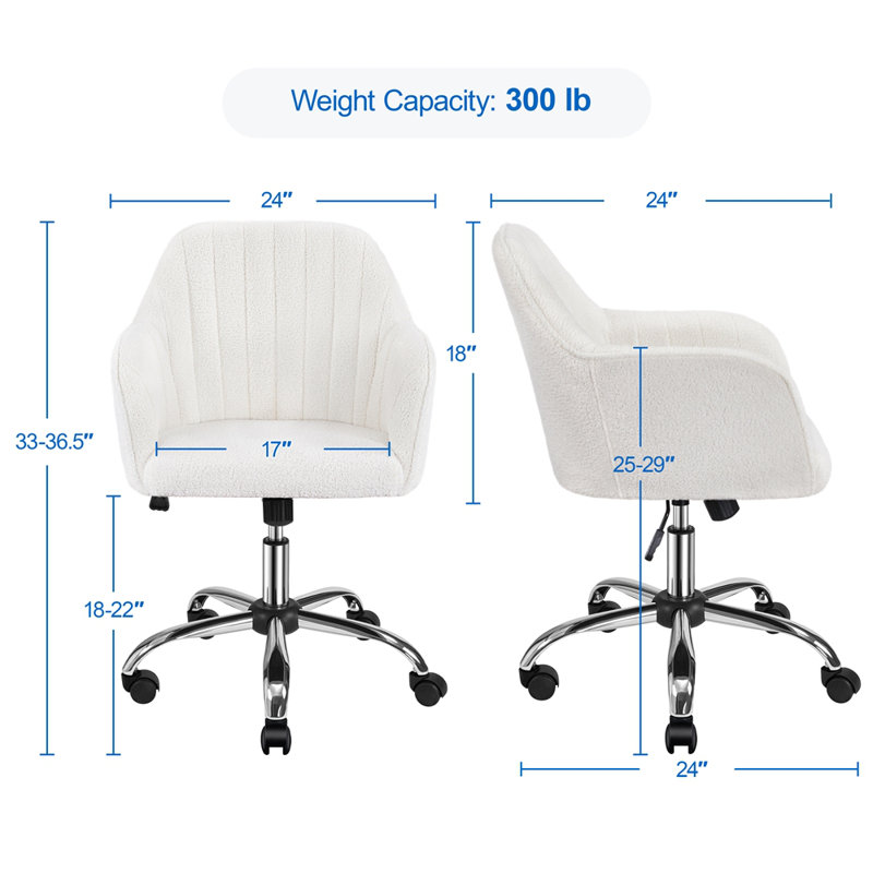 Jobin Modern Swivel Velvet Desk Chair with Armrest, Ivory Polyester