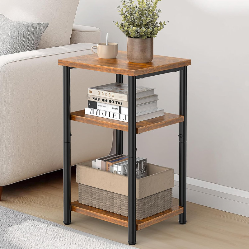 3 Tier End Table Side Table with Adjustable Feet, Nightstand for Bedroom Living Room Office   , Brown/Black