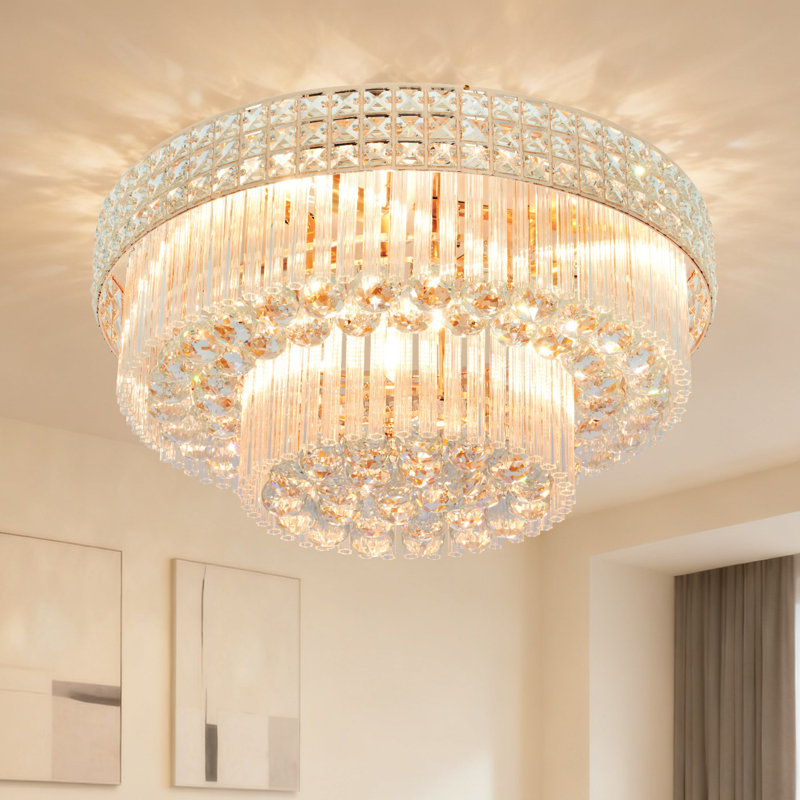 23.6" 5-Head Dimmable LED Layered Crystal Ceiling Llight (Rose Gold)