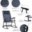 Chaise berçante grise pour patio, bistro pliant d'extérieur 3 pièces avec café rond en verre pour cour, terrasse