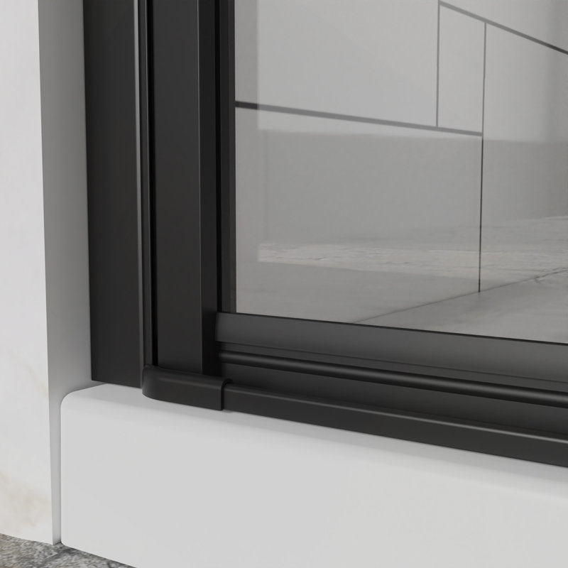 Frameless Glass Shower Door 1/4" (6Mm) Tempered Clear Glass Swing Shower Panel In Black Finish, Reversible Installation