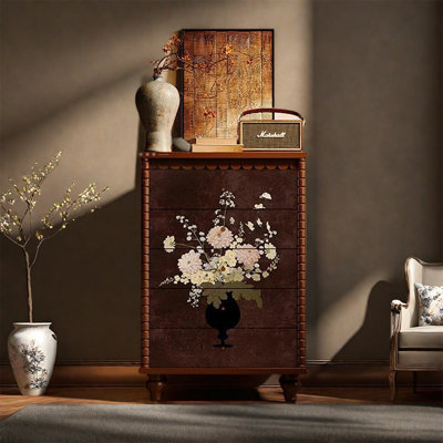 Pine Frame Five Drawer Storage Cabinet