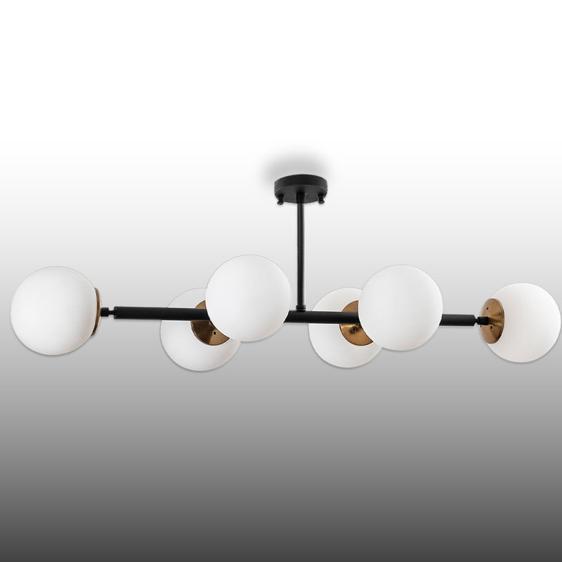 Luminaire suspendu linéaire en verre à hauteur ajustable 6 lumières
