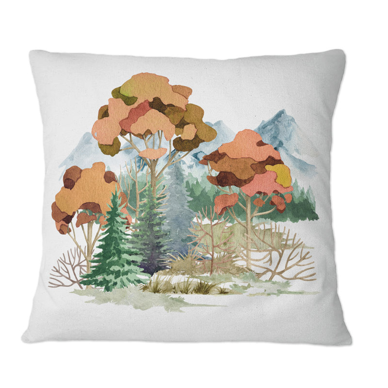 Forêt, paysage d'automne, scène de montagne - coussin décoratif traditionnel, 16 po x 16 po