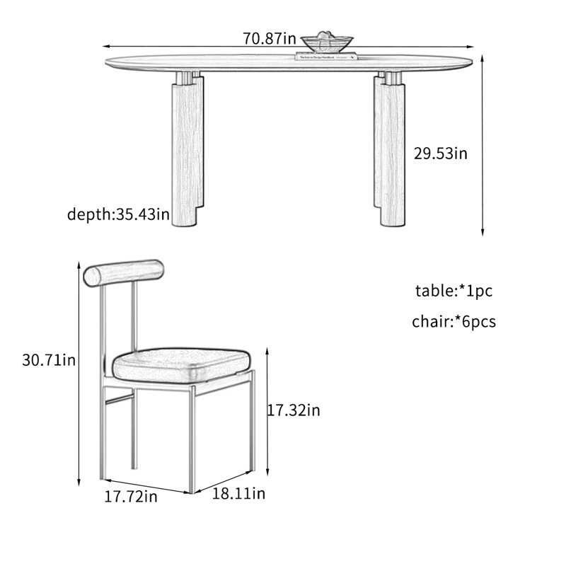 Stylish Dining Table & Chair Set., 29.53"H x 70.87"L x 35.43"W