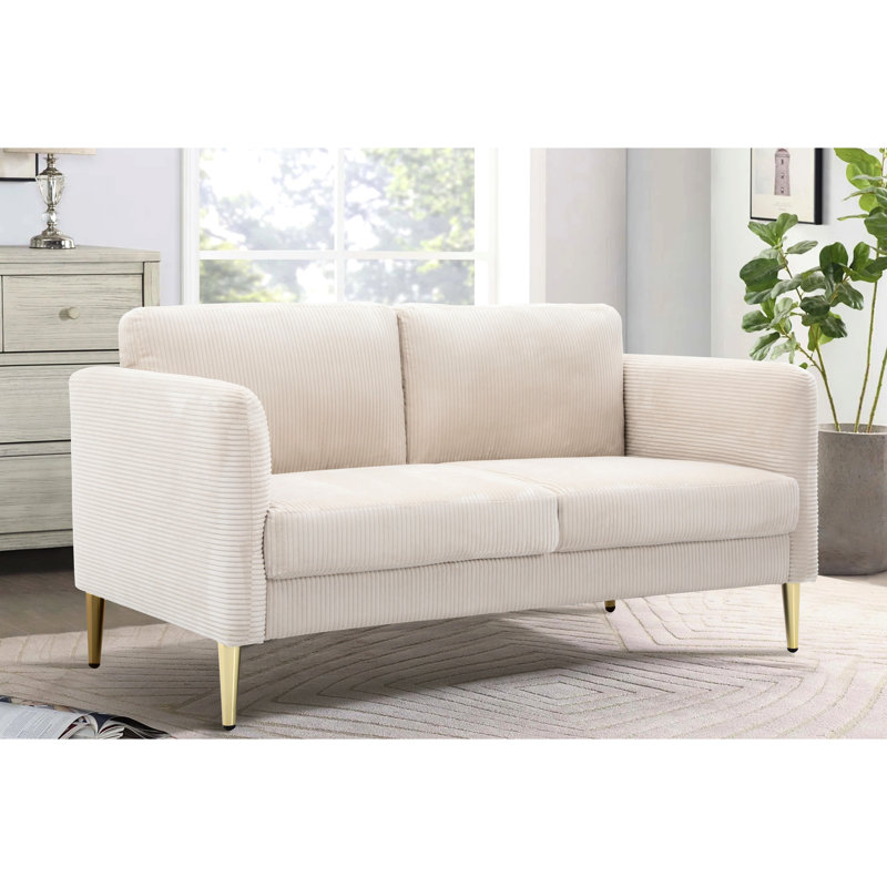Velours côtelé moderne avec profondeur d'assise de 22,85 po et hauteur de 17,7 po, offrant un soutien ergonomique, pour les espaces de vie compacts, beige, d'une largeur de 59,1 po, avec des lignes épurées